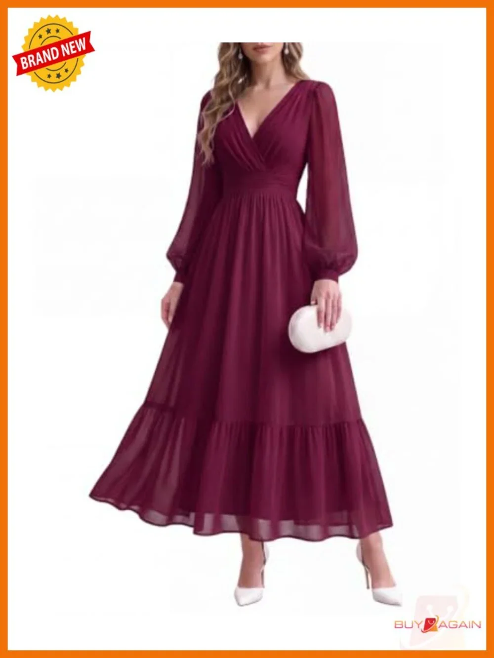 Womens Long Sleeve Maxi Dress V Neck Formal Wedding Guest Bridesmaid